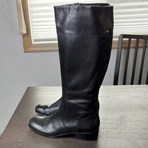 Corso Como Black Knee-High Leather Riding Boots Full Zip Side Size 9 Moto Boots